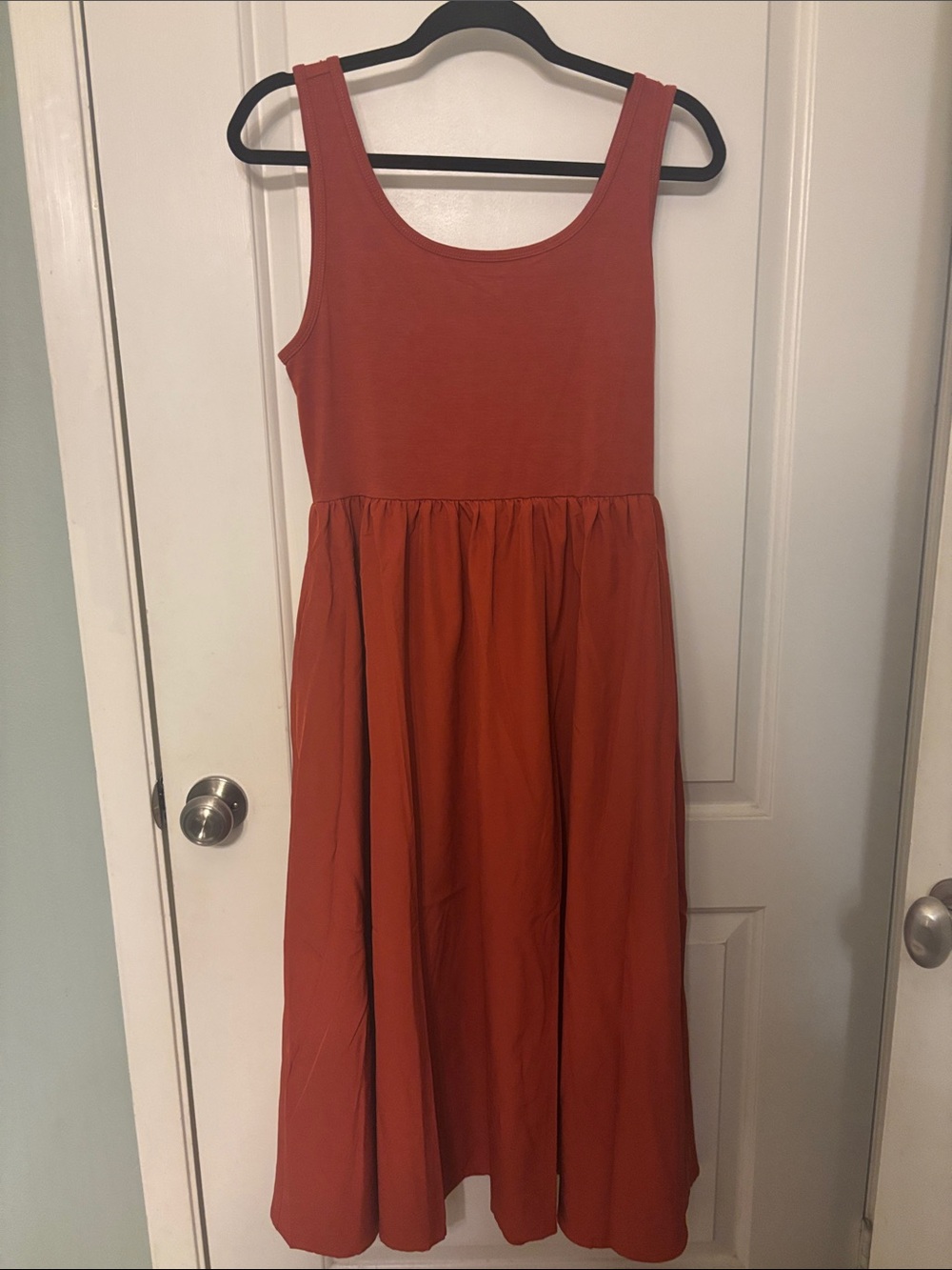 LuLaRoe Madeline Sleeveless Midi Dress in Rust Orange